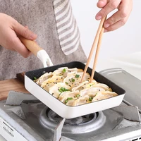 japanese square non stick frying pan with wooden handle omelette saucepan maifan stone mini pots home kitchen cookware utensils