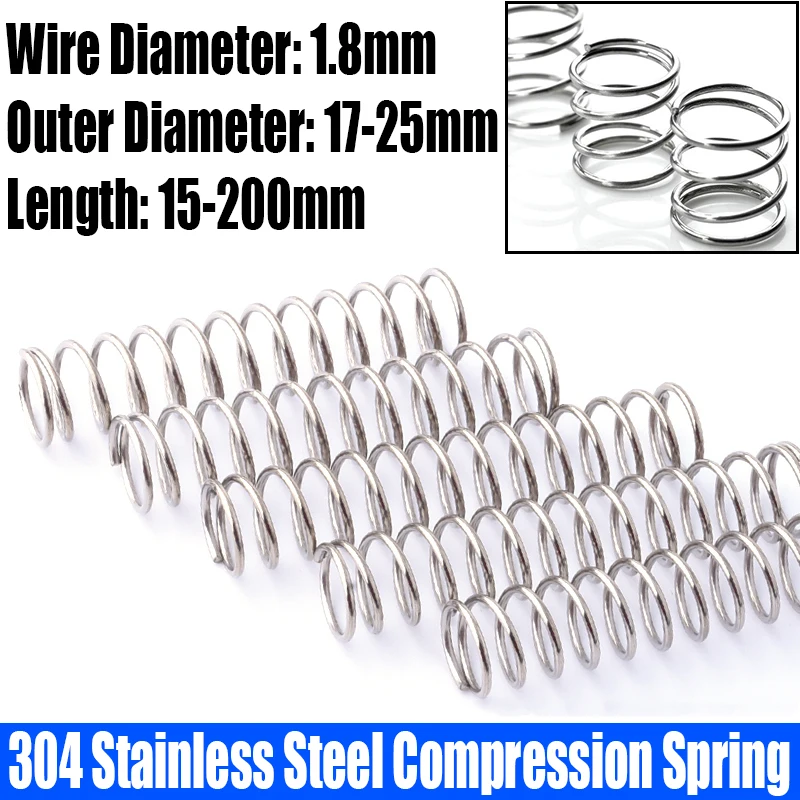 

1/5PC 1.8mm Wire Diameter Compression Spring 304 Stainless Steel Pressure Spring Return Spring 17-25mm Outside Diameter L=15-200