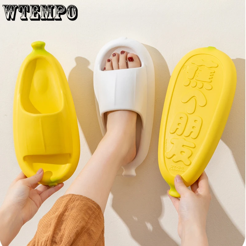 

WTEMPO Fuuny Lovely Banana Slippers Women Anti-slip Eva Soft Thick Sole Sandals Bathroom Slipper Female 2023 Summer Fruit Shoes