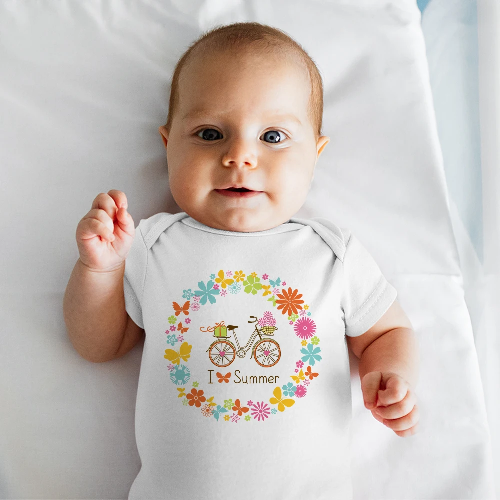 

Летняя одежда для новорожденных девочек I Love, цветочное эстетическое боди для маленьких мальчиков, свободные мягкие дышащие Комбинезоны дл...