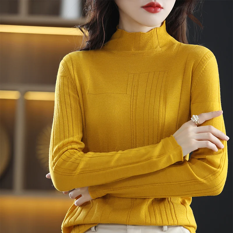 

Worsted half turtleneck sweater women's spring and autumn new thin section knitted bottoming shirt high-end solid color pullover