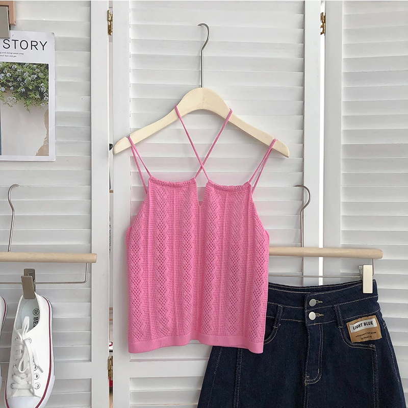 

Женский топ на бретельках ITOOLIN, летний женский топ с лямкой через шею, женская трикотажная футболка с вырезами, 2022