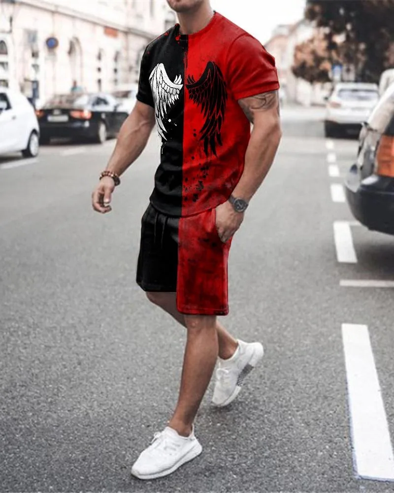 

Summer Tracksuit T Shirt New Fashion Man Creativity Tops Sportswear Men Sets Short Outfits Men Causal O-neck Harajuku Suit Male
