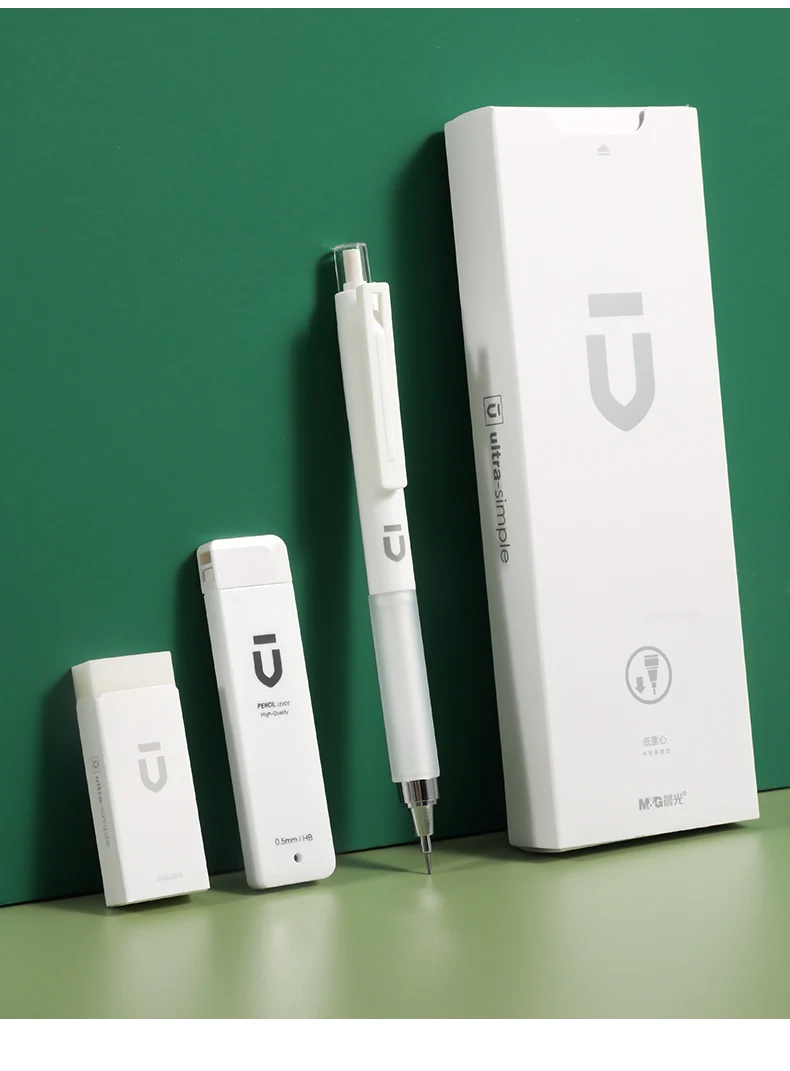 

M&G P1614 White Low Center of Gravity Eraser Leads Mechanical Pencil Set