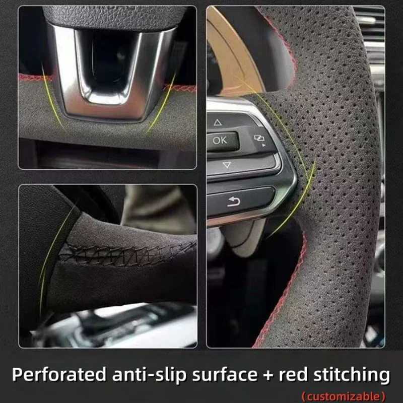 Фото Чехол на руль из мягкой замши для Ford Mustang GT 2015-2021, индивидуальный дизайн №3