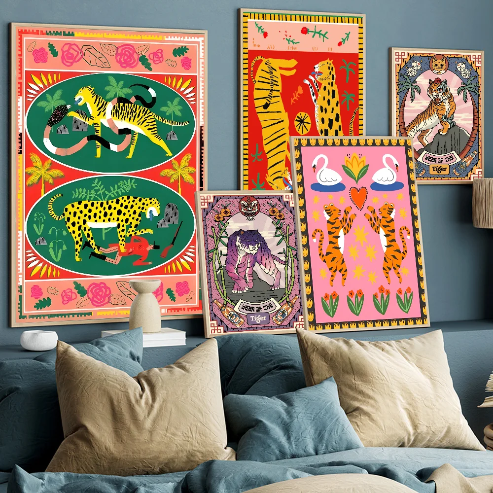 Красочный Тигр Леопард Змея Тропические Джунгли Аниме HD Плакат Наклейки Ретро