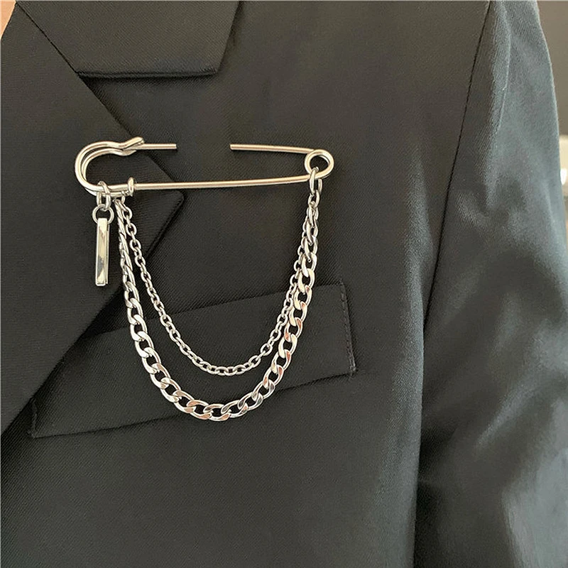 

Retro Punk Cross Brooch Pendant Long Tassel Pin Brooch Unisex Suit Shirt Decoration Metal Chest Chain Jewelry Trendy Accessories