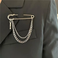 retro punk cross brooch pendant long tassel pin brooch unisex suit shirt decoration metal chest chain jewelry trendy accessories