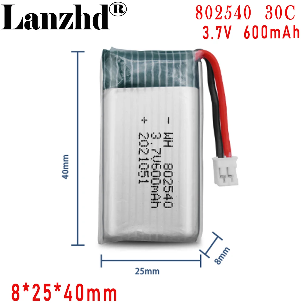 

30C High rate Li polymer Lithium Battery 802540 600mAh For Drone model airplane model Polymer 40*25*8mm