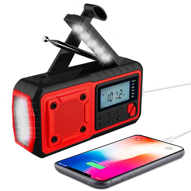 

Outdoor SOS Radio 4000mAh Solar Hand Crank Portable AM/FM/NOAA Motion Sensor Reading Light Emergency Radio Solar Torch Charger