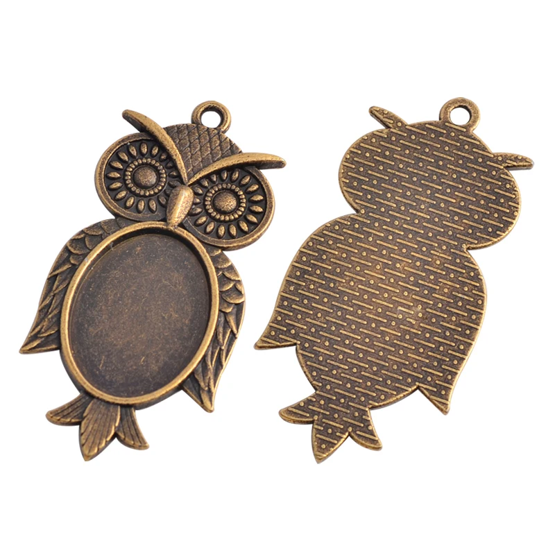 

10PCS Owl Pendant Base Settings 18X25mm Oval Blank Bezel Tray Cabochon Cameo DIY Jewelry Making For Necklace Crafts Accessories