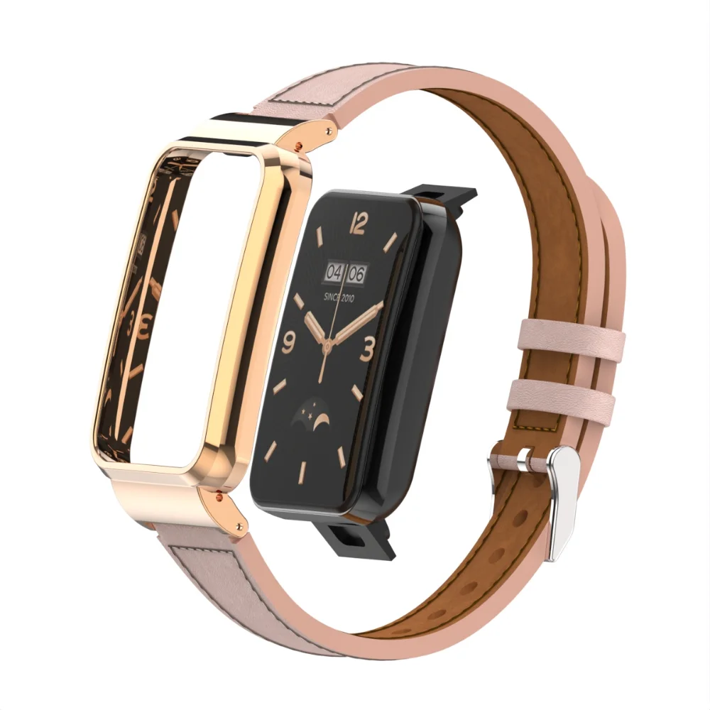 Leather Strap + Metal Case for Xiaomi Mi Band 7 Pro Bracelet Metal Protective Sleeve Correa for Mi Band 7 Pro Replaceable Belt