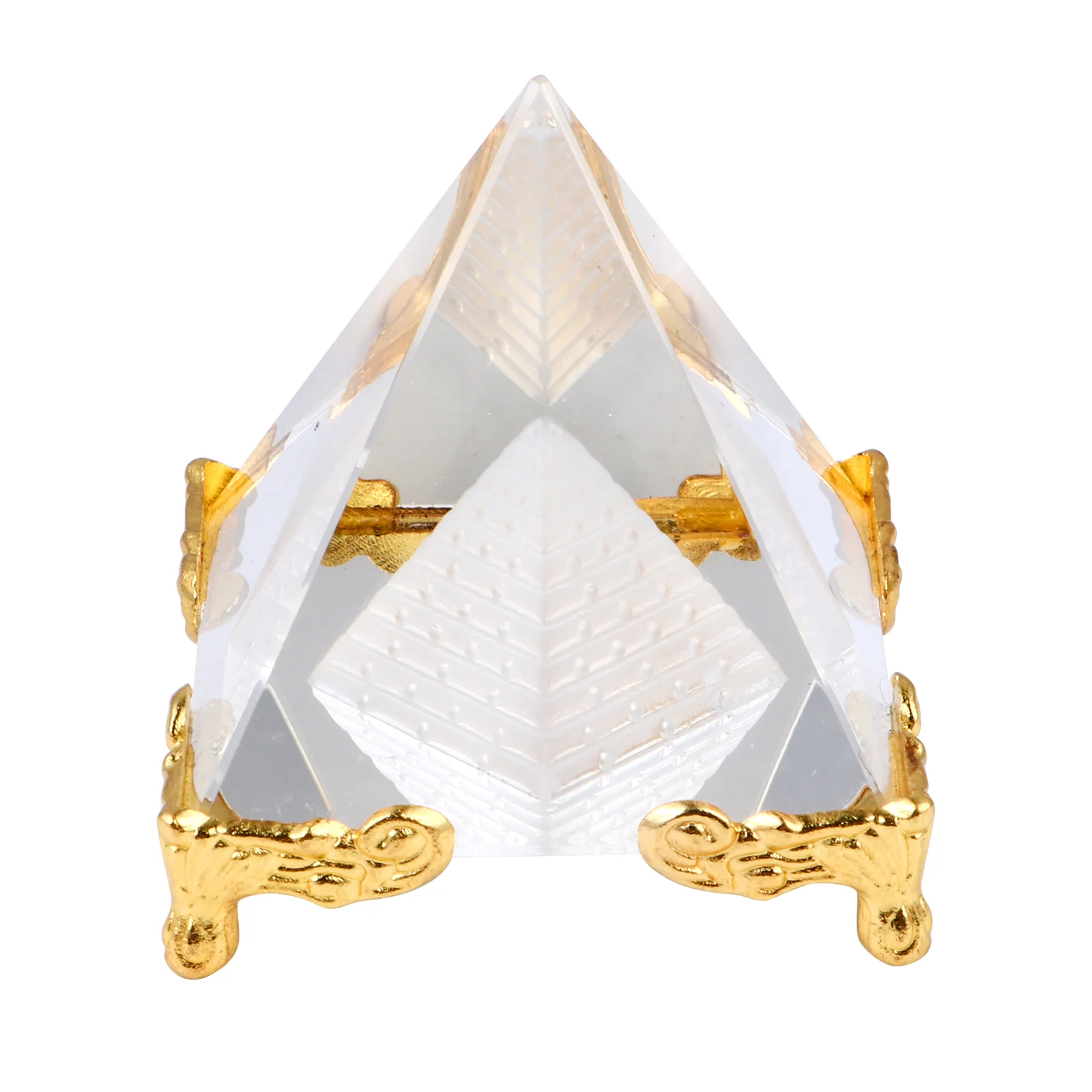 

Crystal Feng Shui Crafts Pyramid with Gold Stand for Prosperity Positive Energy