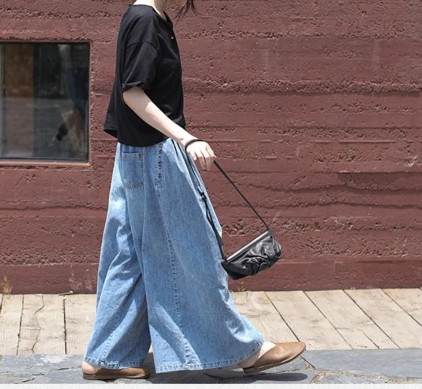2023 Denim Loose Wide Leg Pants Women High Waist Vintage Retro Pants Female Trousers Vintage Clothes Spring Summer Cotton