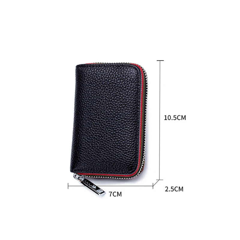 Practical Coin Card Purse Blocking Genuine Leather Wallet Women and Men's Anti-Theft Credit Card Holder Card Cover Zipper 1X