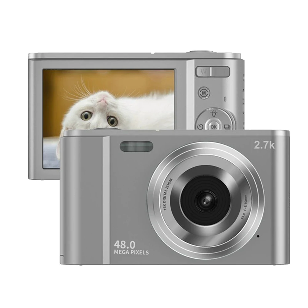 

Digital Camera,HD 1080P 48.0 Mega Pixels Vlogging Camera LCD Screen, Portable Mini Cameras for Students, Kids-Silver