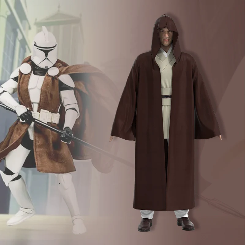 

2022 Superhero Planet Cosplay Costume Samurai Robe Black Brown Adult Suit Halloween Performance Costume Hooded Cape Underwear