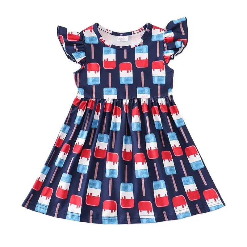 

Best Selling Kids Clothes Little Girls Dresses4th of july Baby Girls Boutique Clothes Smocked Milk Silk Star Woven Dress Ruffles