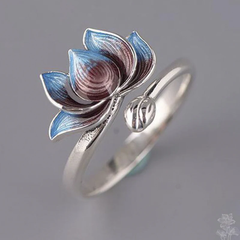 

New Style Hot Sale Fashion Popular Ladies Creative Lotus Burnt Blue Party Opening Ring Whole Sale Jewelry Rings for Women
