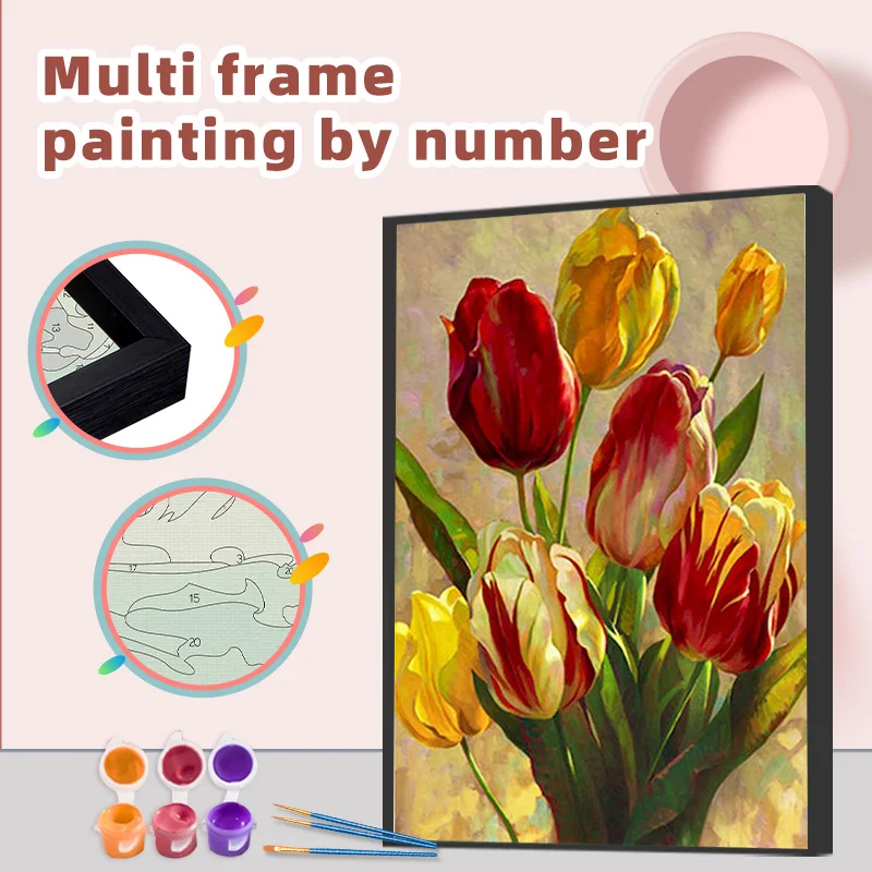 

GATYZTORY 60x75cm Diy Painting By Numbers With Multi Aluminium Frame Kits Flowers Canvas By Numbers Artwork Home Decor