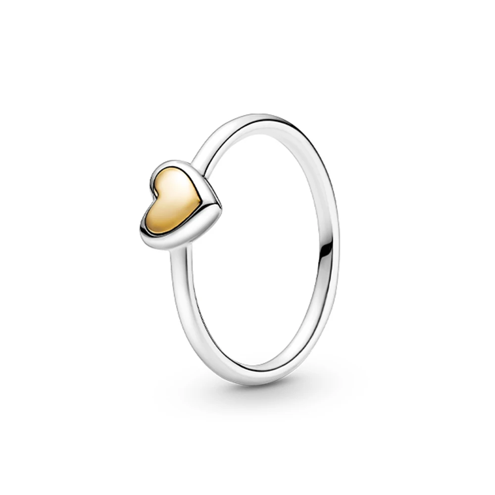 

925 Silver Gold Domed Heart Silver Trim Ring Wedding Party Anniversary Fashion Jewelry Fit for Pandora Original Women Gifts