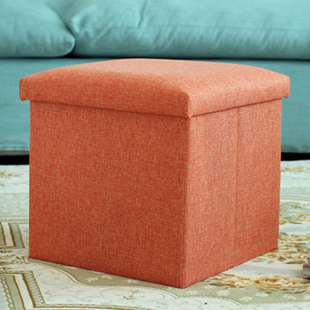 

Linen Folding Stool Pouffe Home Office Multifunctional Foldable Simple Storage Box Practical Cube Shape Seat