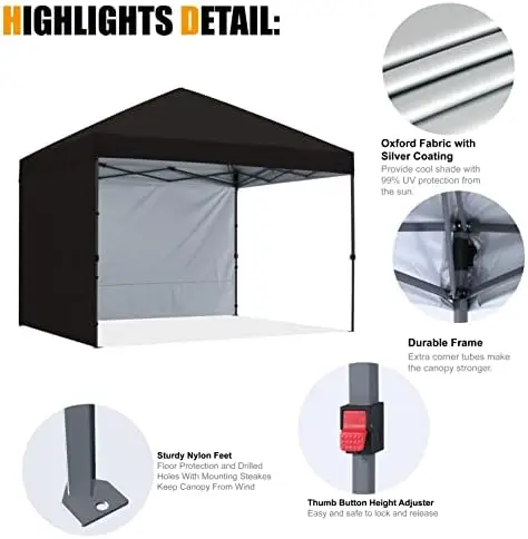 Tent 10x10ft Outdoor Festival Tailgate Event Vendor Craft Show Canopy With 2 Removable Sunwalls Instant Sun Protection