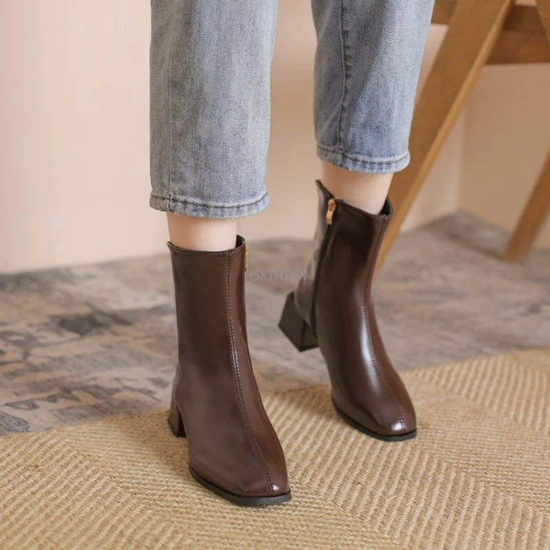 

Женские Классические ботильоны из натуральной кожи, на Высоком толстом каблуке, Размеры 35-40, зимняя обувь для офиса, 2023