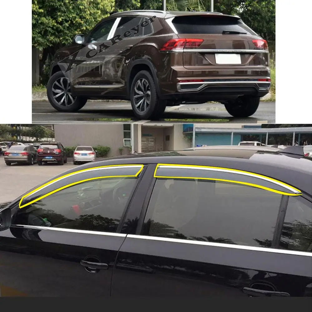 

Car Sticker Plastic Window Glass Wind Visor Rain/Sun Guard Vent Awnings Part For VW Volkswagen Teramont-X Atlas-X 2019-2022