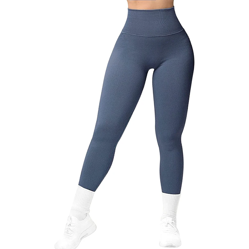 Ribbed Seamless Leggings Yoga Training Tights Women Bum Scrunch Leggings Breathable Leggins Fitness High Waist Running Pants