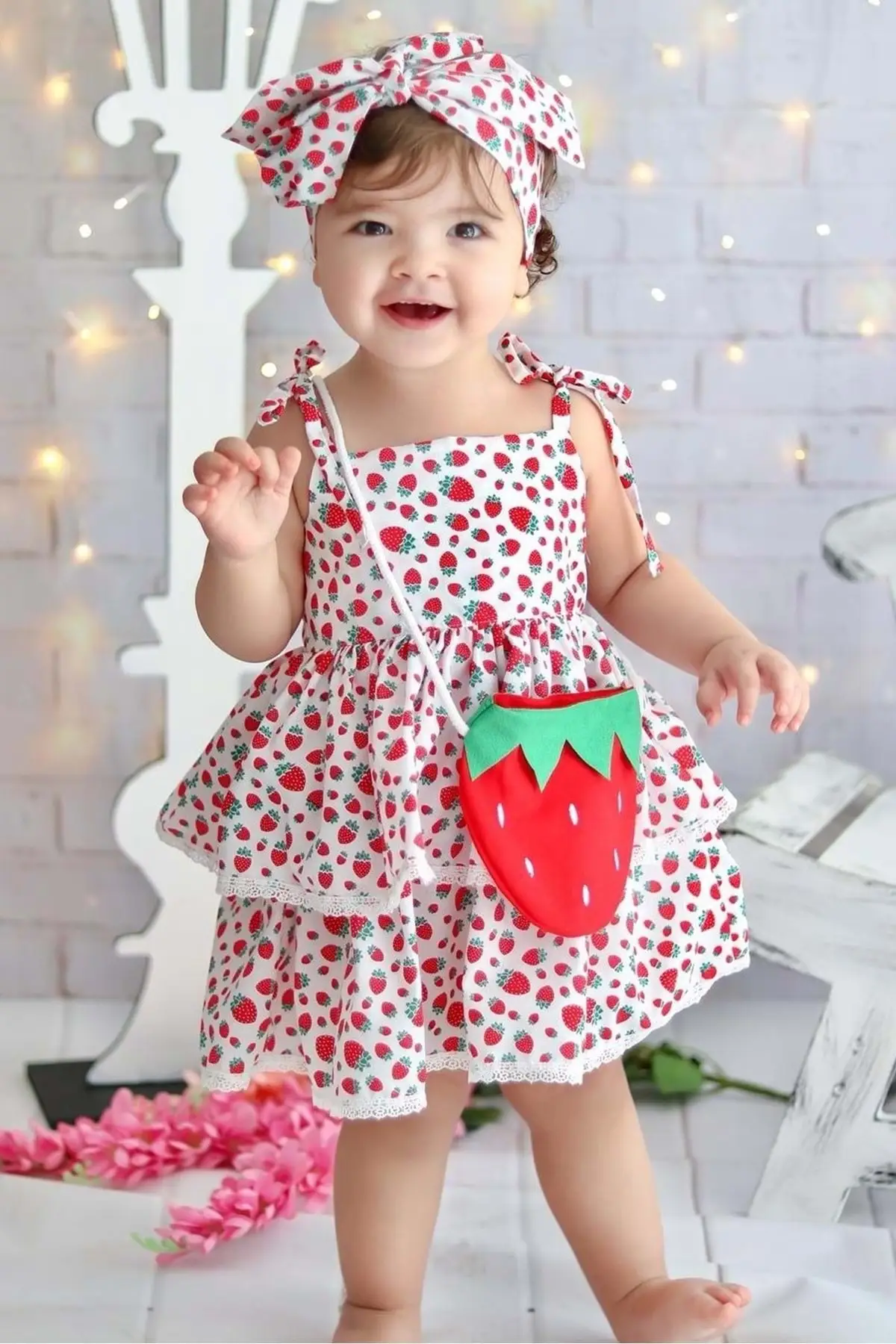 

Strawberry dress clothing with bag