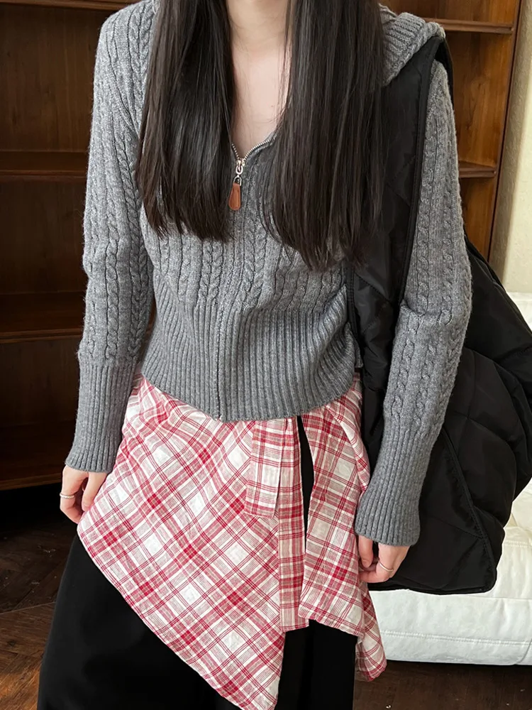 [LANMREM] вязаный кардиган с капюшоном свитер женские офисные теплые свободные