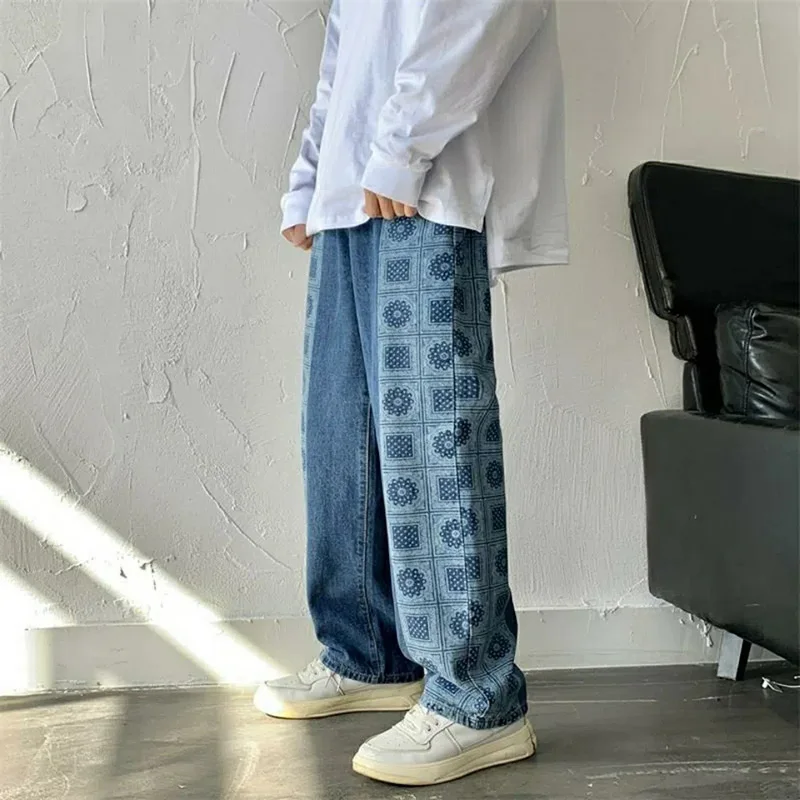 Men Jeans Wide Leg Denim Cargo Jean Pants Loose Straight Baggy Men'S Jeans Hip Hop Streetwear Skateboard Neutral Denim Trousers