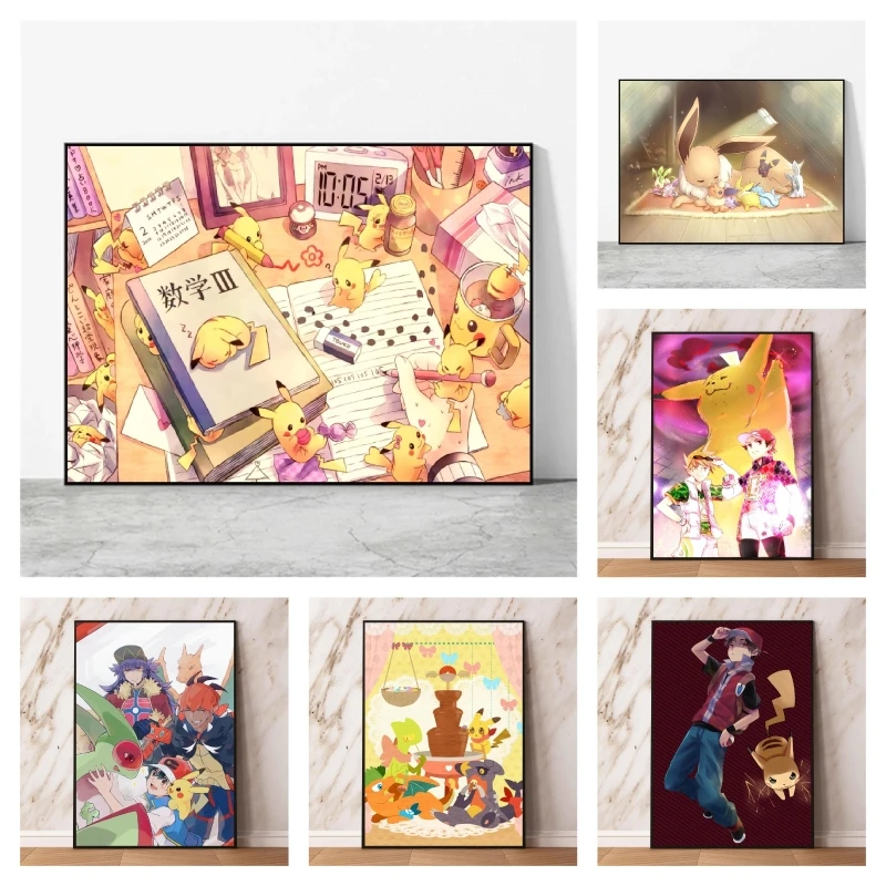 

Japanese Anime Canvas Paintings Pokemon Pikachu Gifts Wall Decoration Decorative Children's Bedroom Decor Picture Living Room