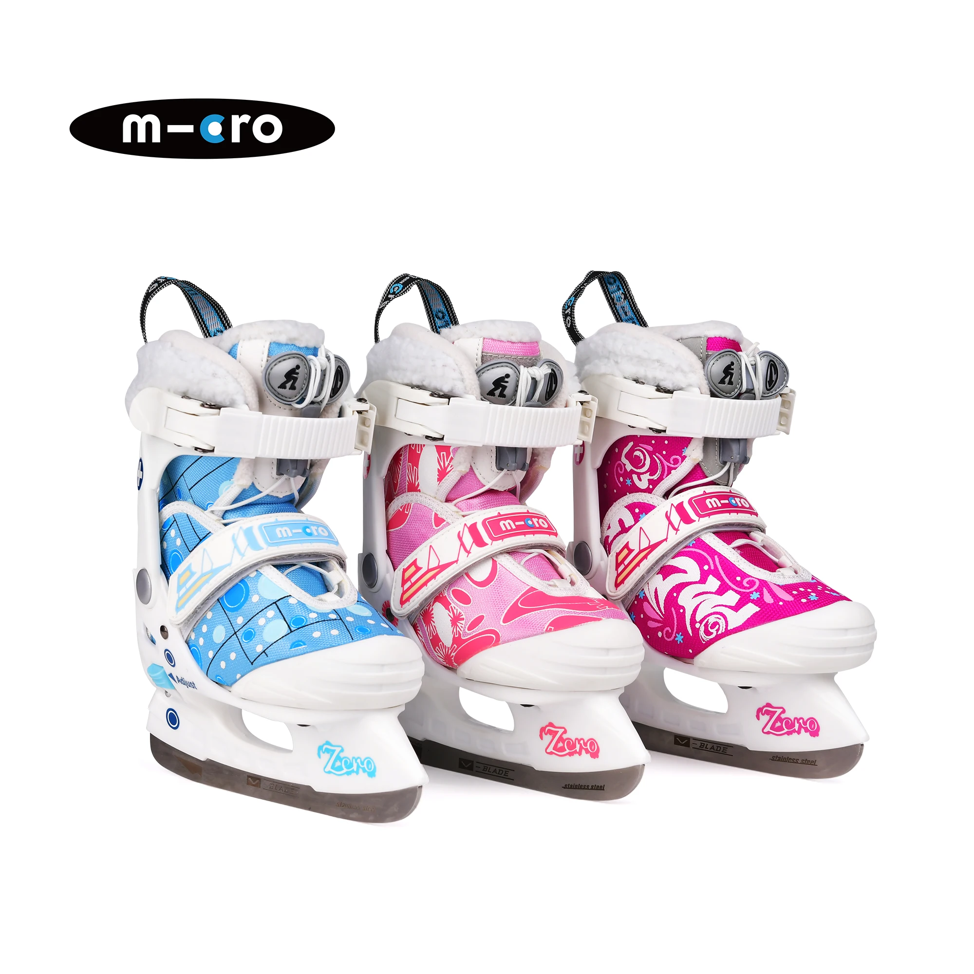 Micro ZERO PLUS for Beginners Growing Kids, 4 Size Adjustable Ice Hockey Skating Shoes Patines with Ice Blade for boys and girls