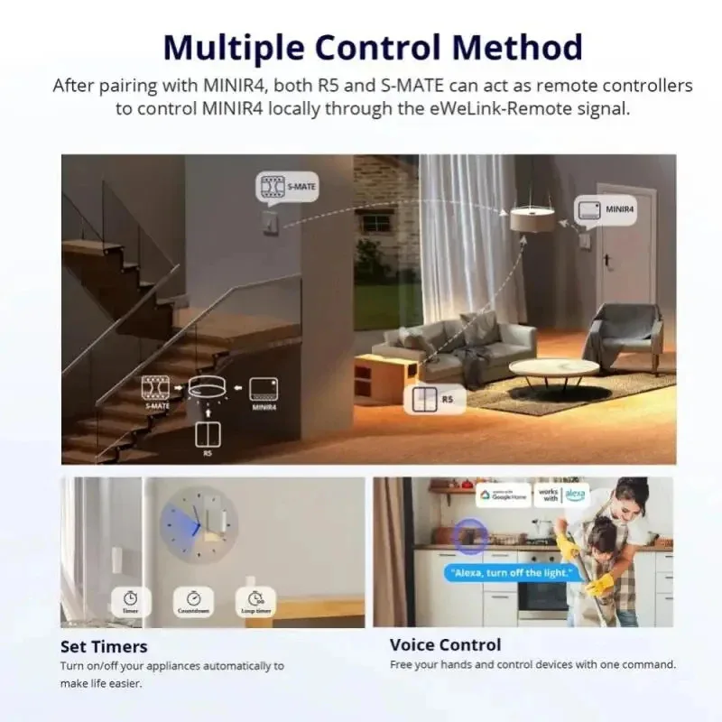 Фото Умный Wi-Fi выключатель Sonoff Mini R4 Extreme с двусторонним дистанционным управлением, режимом отсоединенного реле, модуль для умного дома через приложение eWelink, Alexa, Google №4