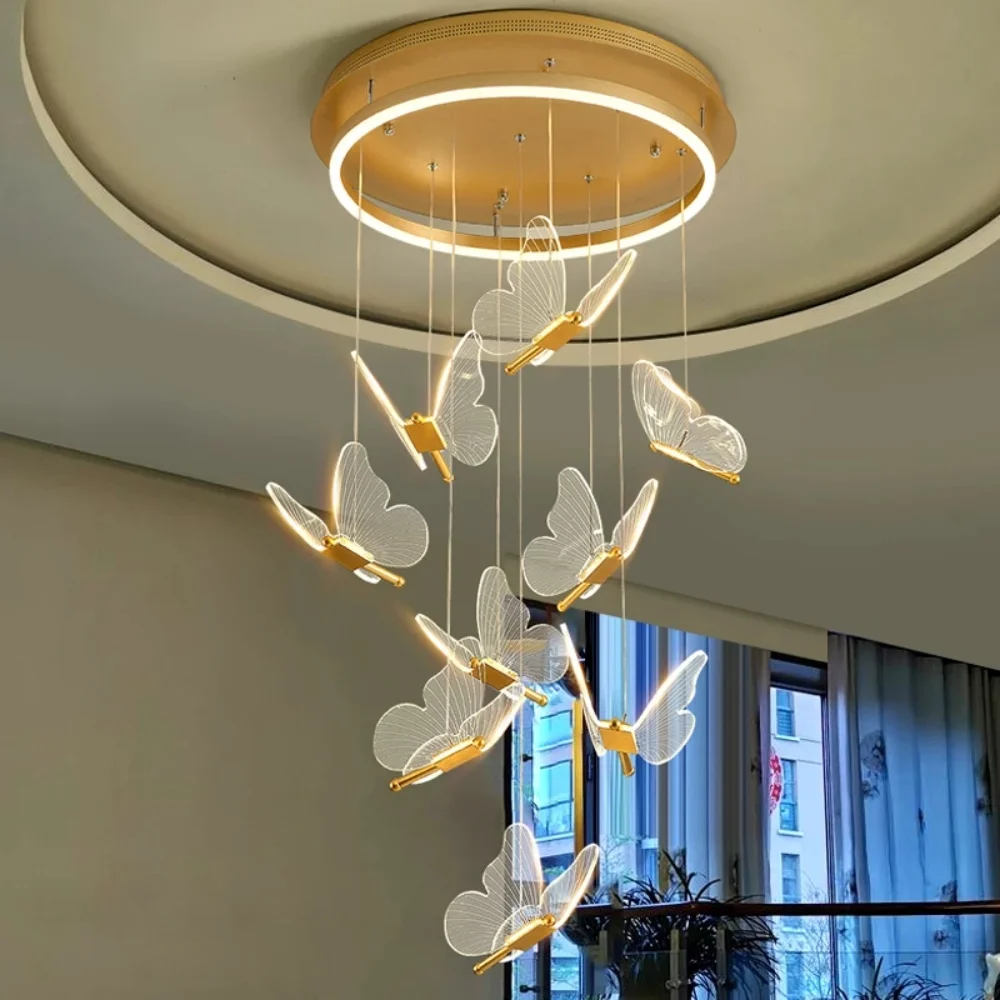 Modern Butterfly Desing LED Chandelier Acrylic Exhibition Hall Staircase Illumination For Bedroom Night Lamp Lighting Fixtures