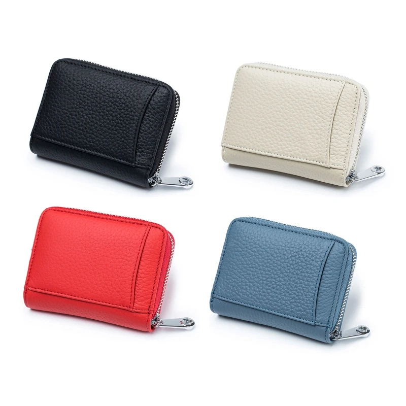 

Leather Card Holder RFID Blocking Zipper Wallet Business Coin Purse for Women