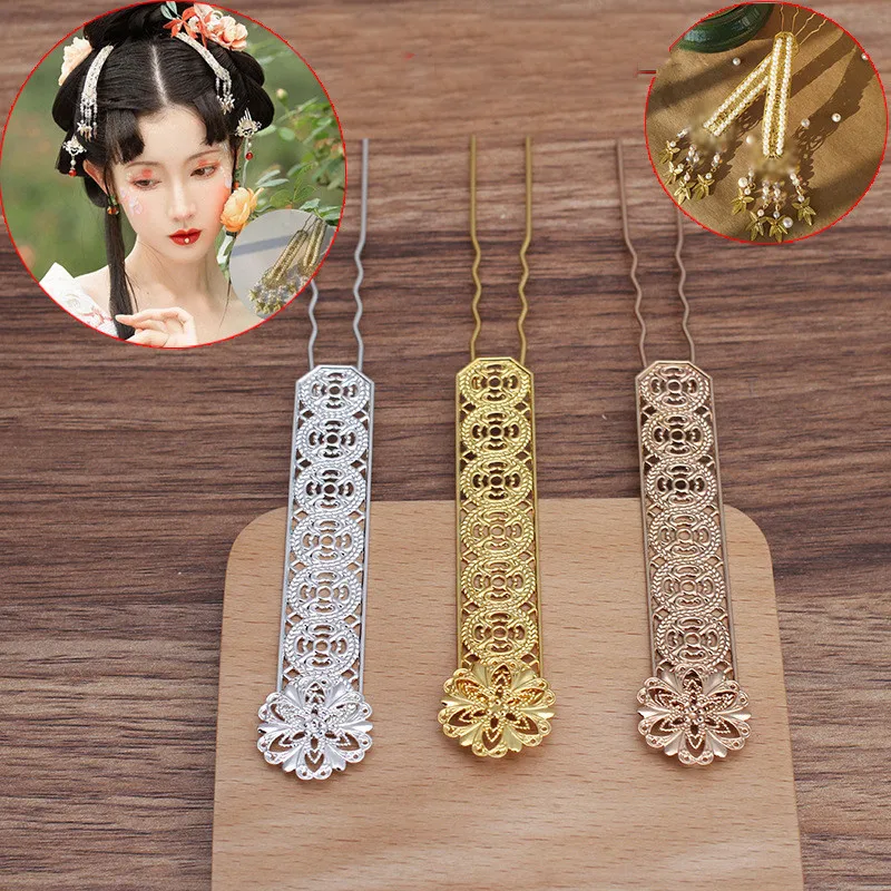 

10 PCS 20*91mm Gold Color Silver Plated Flowers Hair Fork DIY Handmade Hairwear Accessories For Jewelry Making