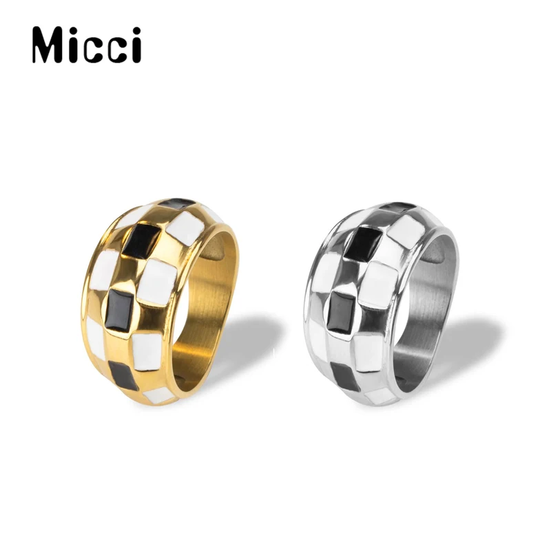 

Micci Black and White Checkerboard Oil Drop Ring Stainless Steel Korean High-end Simple Ladies Ring Jewelry Holiday Gift 2022