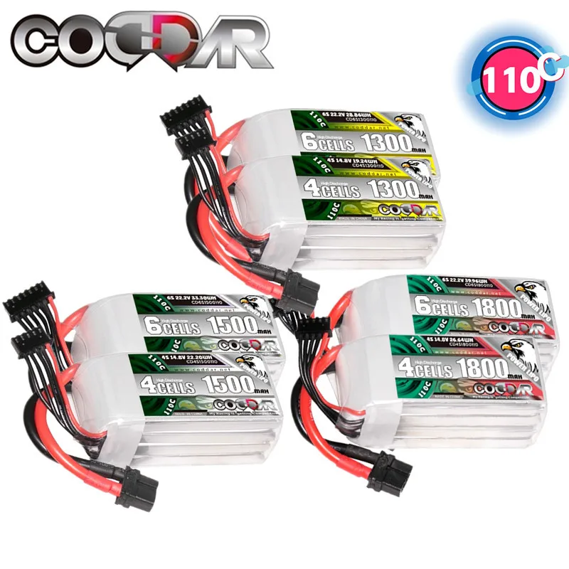 

2 шт. CODDAR Lipo 4S 6S аккумулятор 110C 14,8 V 22,2 V 1300mah 1500mah 1800mah для радиоуправляемых гоночных FPV дронов квадрокоптеров XT30 XT60 Plug