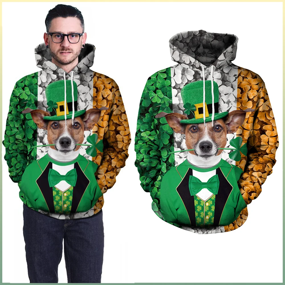 

2022 зеленая толстовка с капюшоном на тему ирландского фестиваля в стиле Св. Патрика. S Day, пуловеры с длинным рукавом и 3D-принтом в виде клевера...