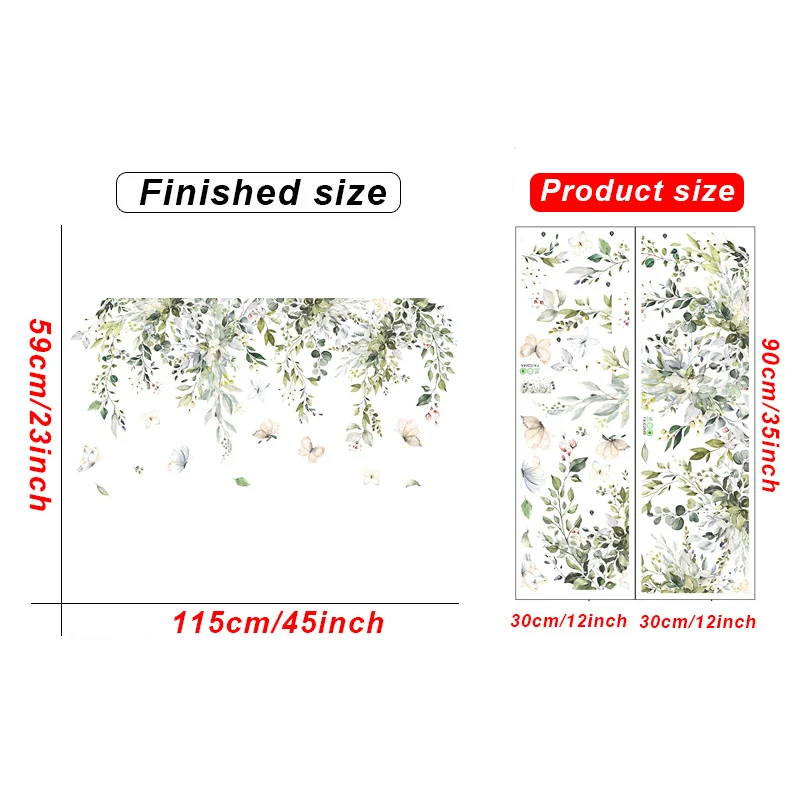 

MOONBIFFY Зеленые листья ветка растения наклейки на стену