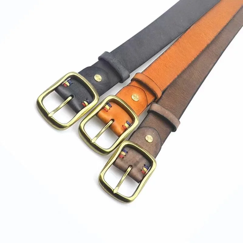 Vegetable Tanned Italian  Leather Handmade Sewing Belt Classic Designs for Jeans