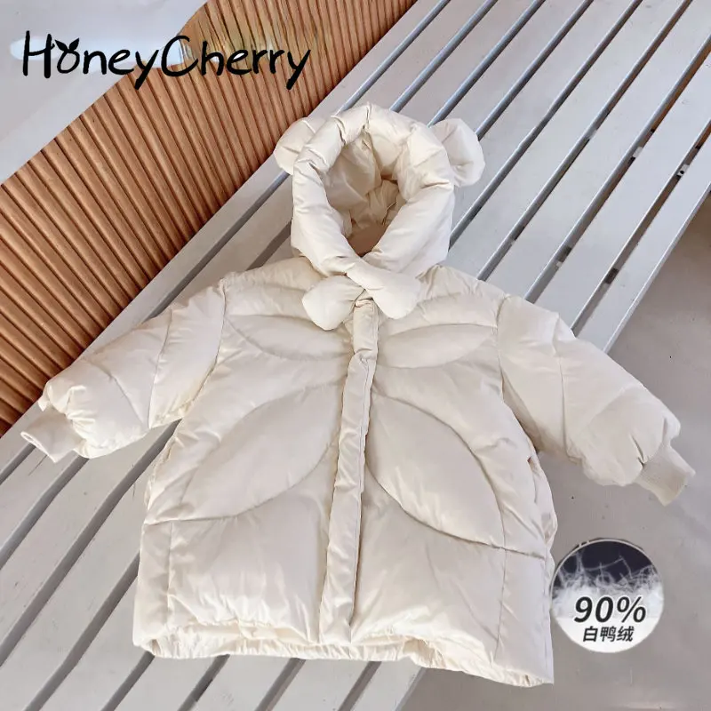 

HoneyCherry Autumn and Winter New Girls 90% White Duck Down Three-proof Medium-length Down Jacket Warm Coat