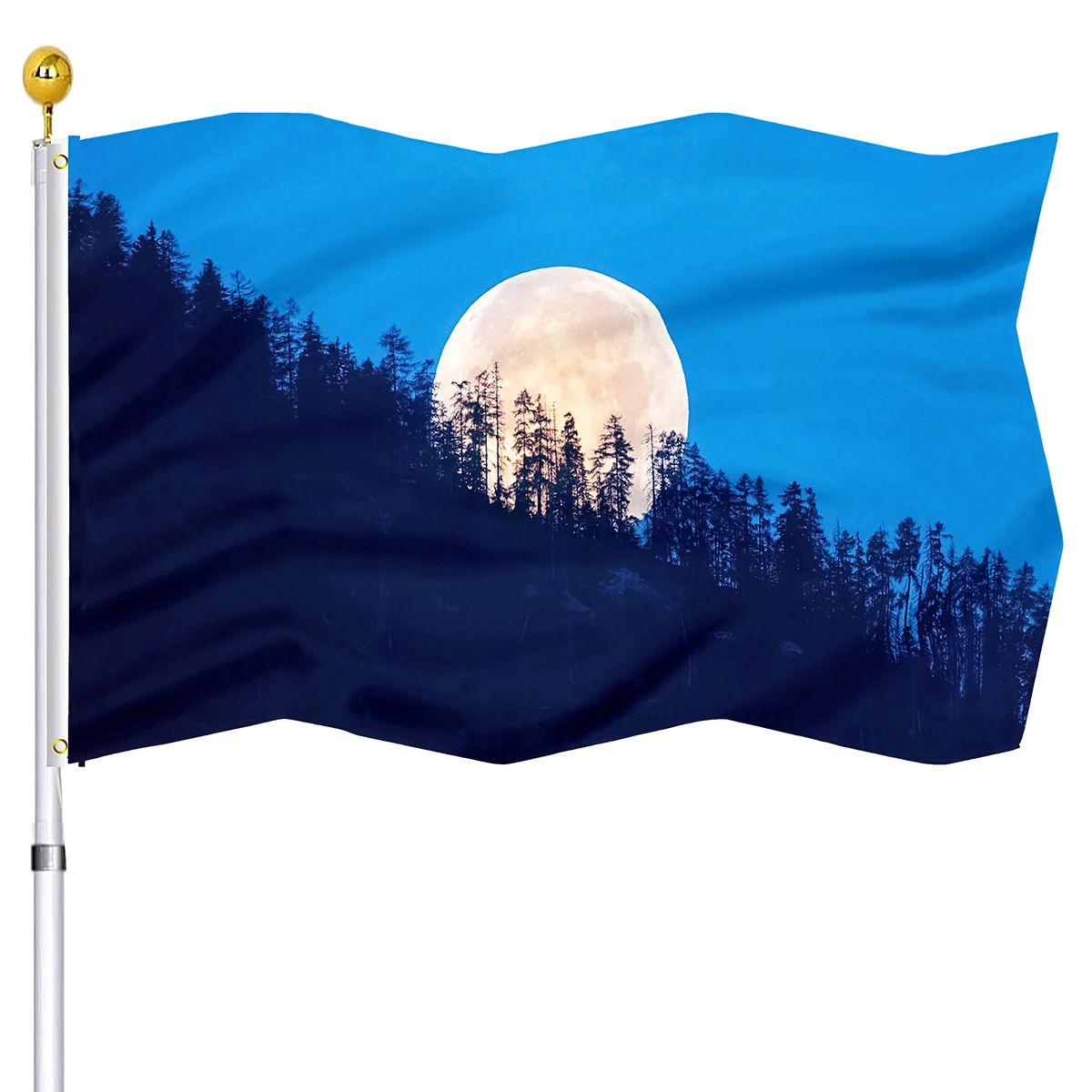 

Forest Night Scene Flag Super Moon Double Stitched Yard Flags House Indoor Party Outdoor Decor Banners with Brass Grommets Flag