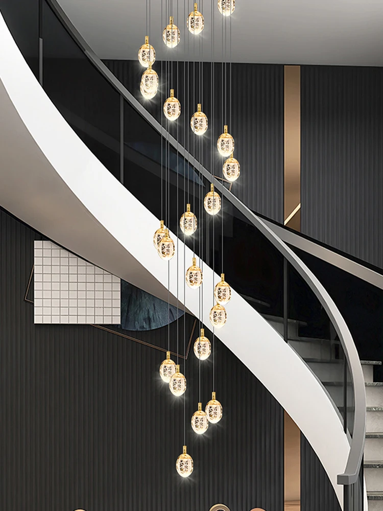 

Crystal Chandelier Staircase Hall and Living room Chandeliers Led Ceiling Lamp Restaurant Hanging Lights Stairs Lighting Pendant