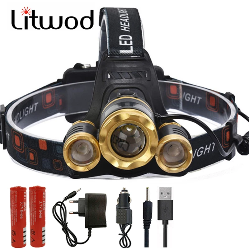 

Litwod XM-L T6 3 Led Headlight Super bright led head lamp Personality Headlamp Bat shape Head Flashlight Light Torch