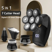 5 in 1 electric shaver 7 floating knife head mens rechargeable bald head beard nose ear hair trimmer razor clipper facial brush