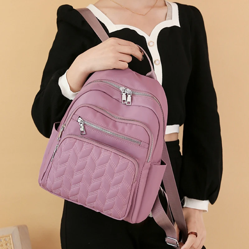 

Women Casual Backpack Oxford Cloth Waterproof School Bag Quality Ladies Travel Bag Multiple Solid Color Pockets